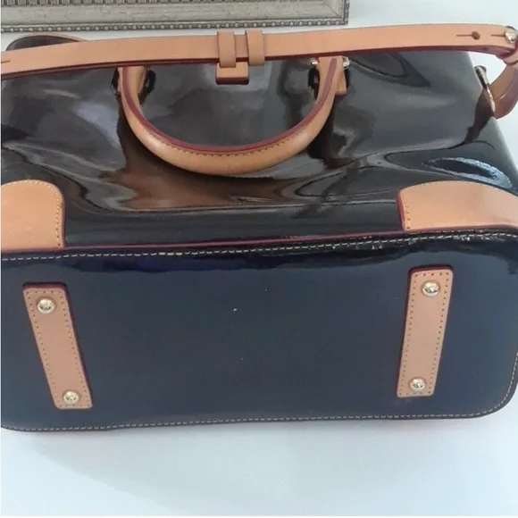 Dooney & Bourke Black Patent Leather and Tan Leather trim tote. Medium to Large. - Picture 7 of 8